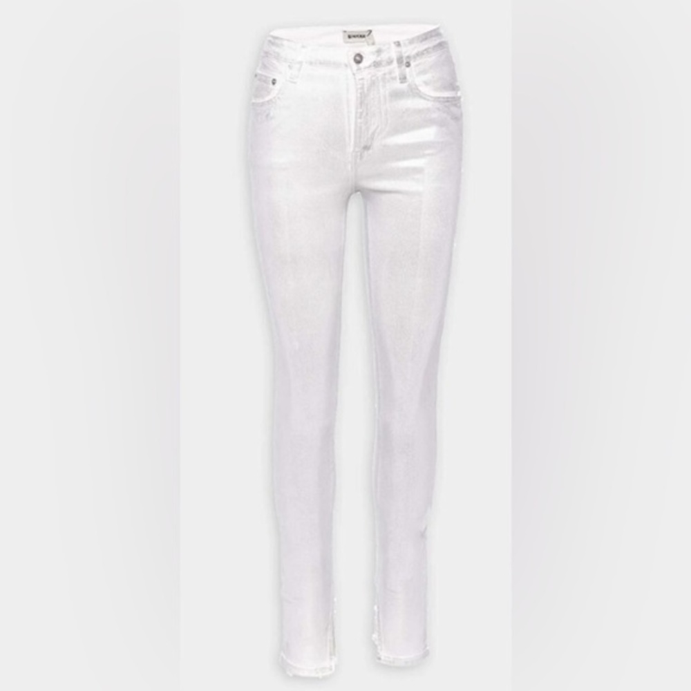 SIMKHAI EUC Rae High Rise Skinny Denim Jeans in Silver Foil, Stretch | 25